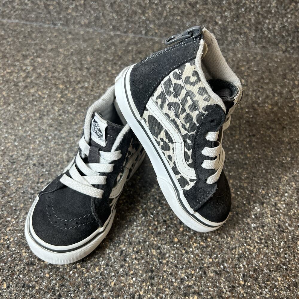 Vans Sk8 Little Kids Toddler Size 6 Black Leopard Print Suede/Canvas Sneaker Zip